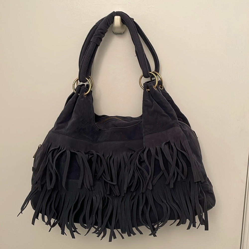 Sachi navy blue fringe bag